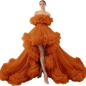 Women's Burnt Orange Tulle Formal Dress / Gown